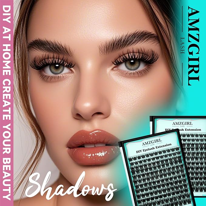 Lash Clusters 3D Effect Cluster Eyelash Extensions 144pcs D Curl Eyelash Clusters False Eyelashes Soft Comfortable Individual Lashes DIY Lash Extensions with Thin Band (Shadows, D-10-18mm)