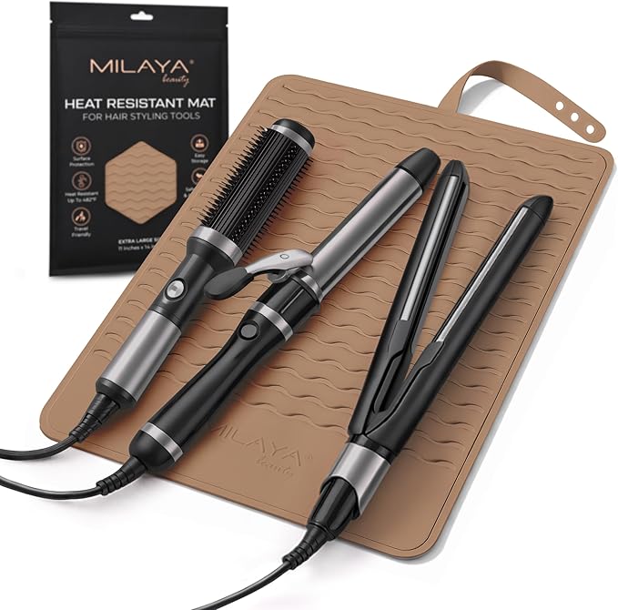 Milaya Beauty Extra Large Heat Resistant Mat for Hair Tools – Silicone Curling Iron Holder & Flat Iron Holder – Non-Slip Hot Tool Mat & Vanity Mat – Vanity Accessories for Women, Salon, Travel