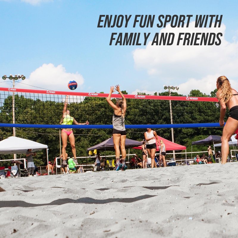 Professional Heavy Duty Volleyball Net Set for Backyard & Beach, Outdoor Net System with Steel Anti-Sag Winch, 32FT Reinforced Net, Height Adjustable Rust-Resistant Aluminum Poles, Portable Carry Bag