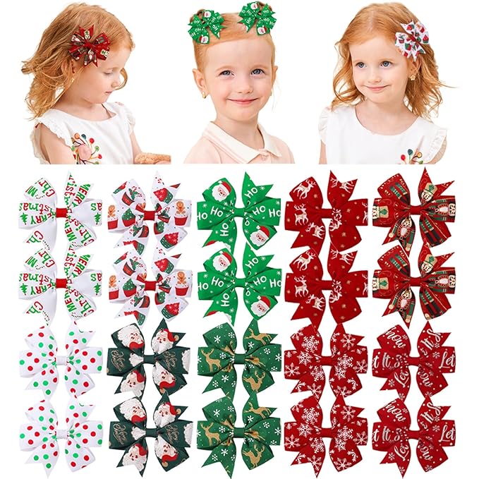 choicbaby 20PCS Christmas Hair Bows Toddler Hair Bow Clips 3＂Grosgrain Ribbon Girls Baby Bow Clips Christmas Hair Accessories for Toddler Girls Baby