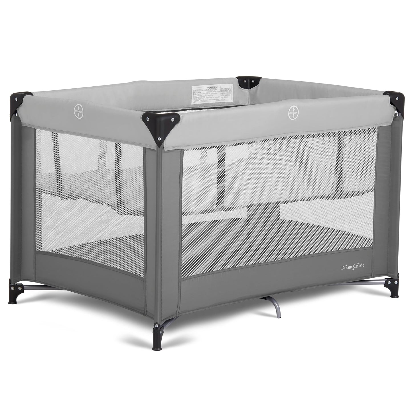 Dream On Me Zazzy Portable Playard with Bassinet - 360° Mesh Visibility, Quick Folding Travel Friendly Design, Carry Bag and Foldable Mattress Pad Included, Compact and Lightweight - Gray