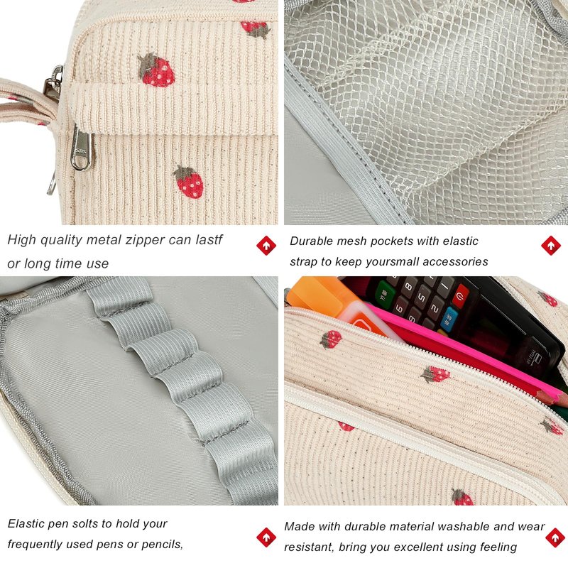 Bluboon Big Capacity Pencil Case Pencil Pouch Pen Case School Supplies Cute Pencil Box Pencil Bag for Teen Girls Boys Women Man (Strawberry Beige)