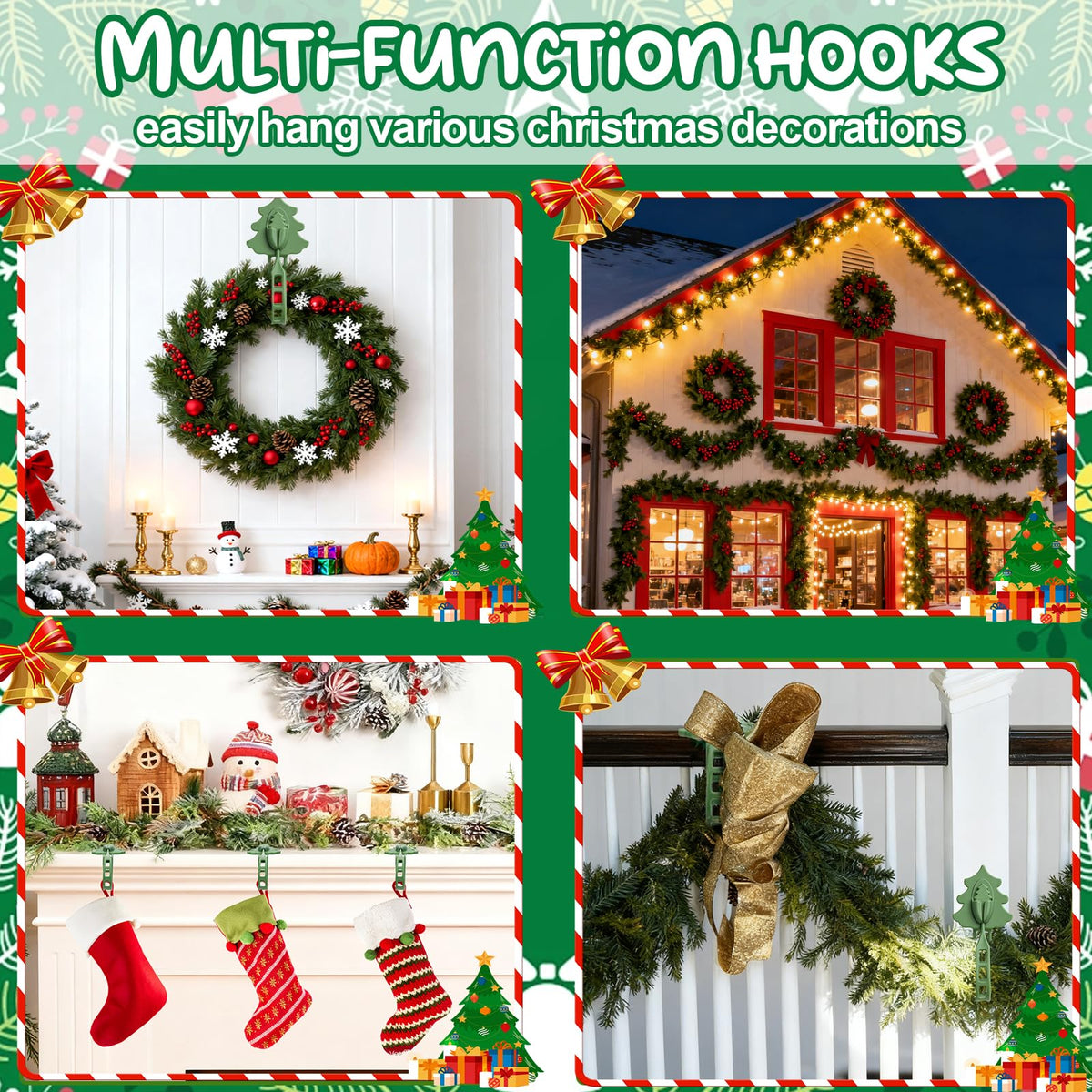 XANGNIER Christmas Garland Hooks for Mantle,Reusable Silicone Garland and Stocking Mantel Holders,Garland Hanging Hooks for Wall,Fireplace,Light,Ornament Decorations,Wreath Door Hanger Christmas Decor