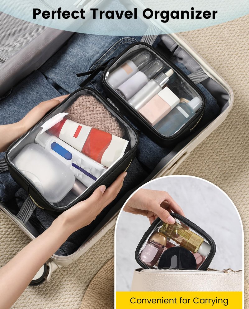 Vorspack Travel Makeup Bag - 3 Pack Travel Toiletry Bag for Women Clear Cosmetic Bag Makeup Organizer Zipper Pouch for Travel Essentials Storage - Black