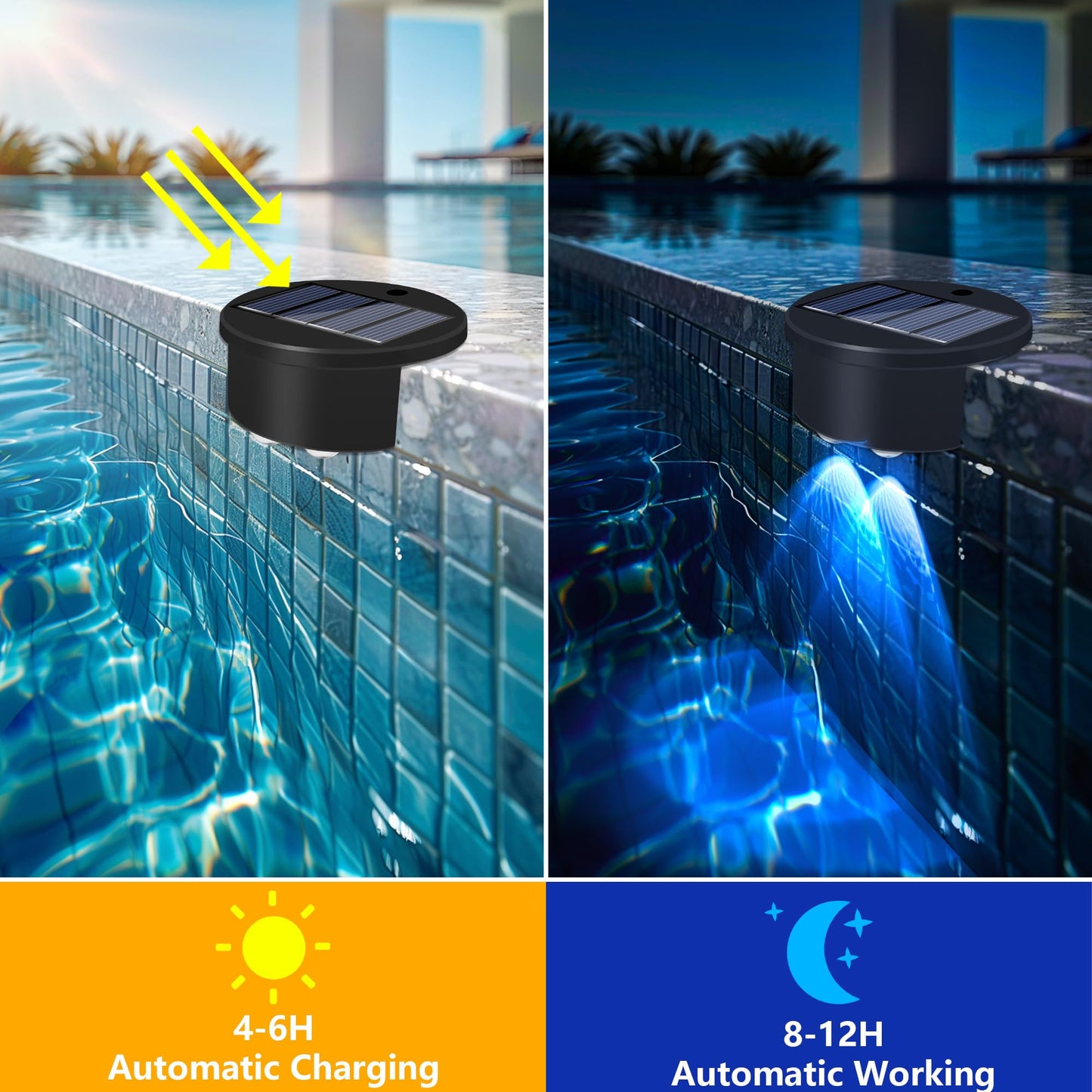rerekiki Poolside Solar Light for Inground Pool, 4 Pack Above Ground Pool Lights Wireless, Waterproof Pool Accessories Solar Power LED Lights for Swimming Pools Decoration