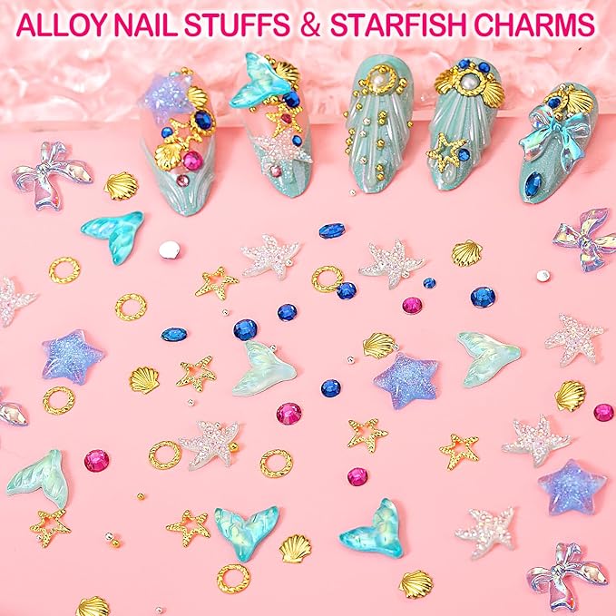 8000pcs 3D Nail Charms and Nail Gems, Cute Nail Rhinestones and Charms Y2K for Nails Nesign, Variety Butterfly Bow Moon Star Flower Junk Case Charms Gold Pearls Nail Jewels for Nail Art Decorations