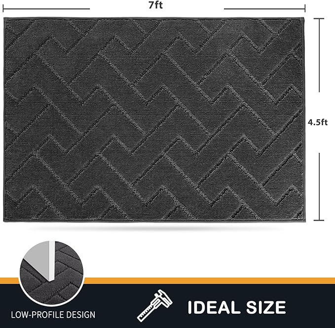 PURRUGS Easy Care Area Rug 4.5ft x 7ft, Non-Slip Machine Washable Door Mat, Stain Resistant Accent Rug for Entry, Hallway, Bedroom, Living Room and Mudroom, Charcoal