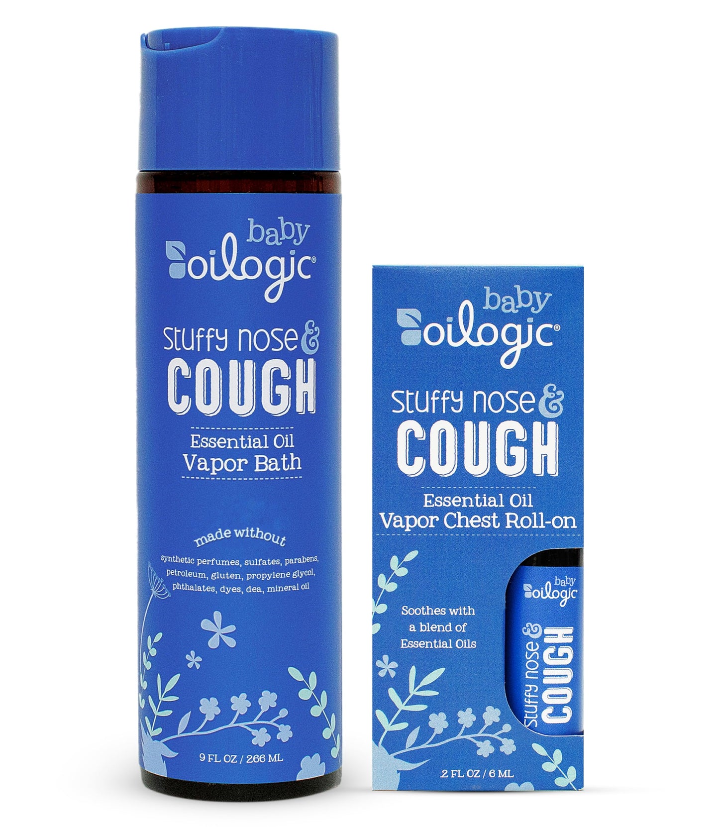 Oilogic Stuffy Nose & Cough Vapor Bath & Roll-On Essential Oil for Babies & Toddlers - Gentle Baby Bath Essentials Soothe & Comfort - Pediatrician-Tested & Safe for Babies