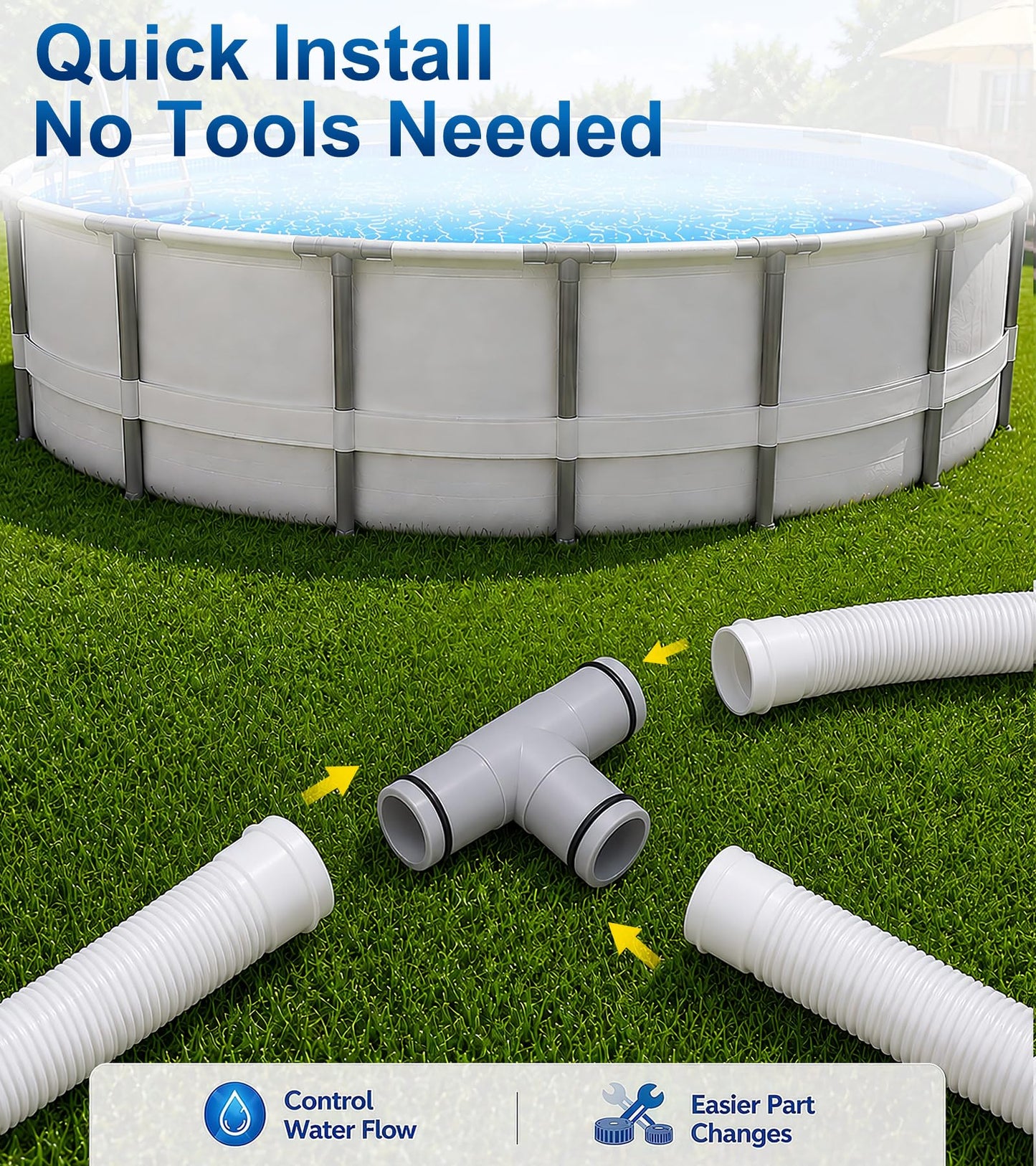 Pool Hose Connector for Leak-Proof Dual Seal and Stable Water Flow, 1.25" to 1.25" T-Joint Pool Hose Adapter for Pool Parts and Accessories Replacement, Easy No-Tool Install for Above Ground Pools