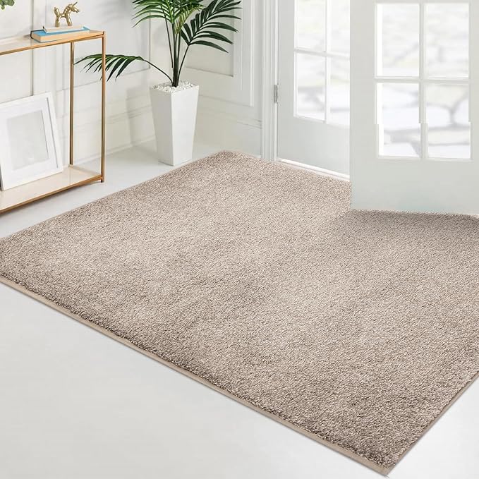 PURRUGS Easy Care Area Rug 4ft x 6ft, Non-Slip Machine Washable Entryway Rug, Dog Door Mat, Stain Resistant Accent Rug for Hallway, Living Room, Bedroom and Mudroom, Taupe
