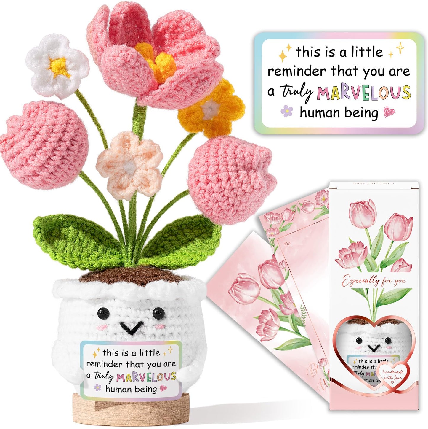 Emotional Support Crochet Positive Tulip Flower Inspirational Gifts for Women, This is A Little Reminder, Mothers Day Birthday Appreciation Thank You Gifts for Teacher Mom Coworker Nurse Friend Boss
