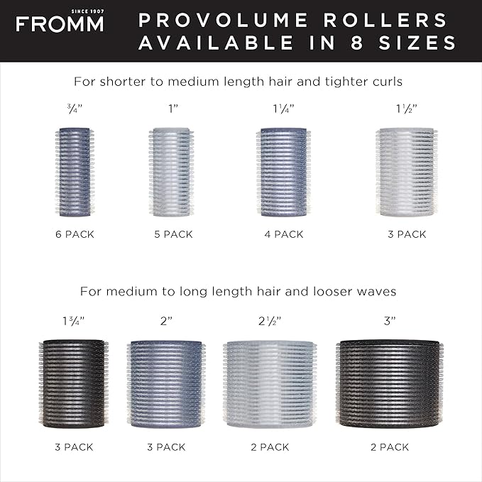Fromm ProVolume 1.75" Self-Grip Ceramic Ionic Thermal Hair Rollers, 3 Count, Large Salon Quality Hair Curlers for Medium to Long Length Hair and Curtain Bangs