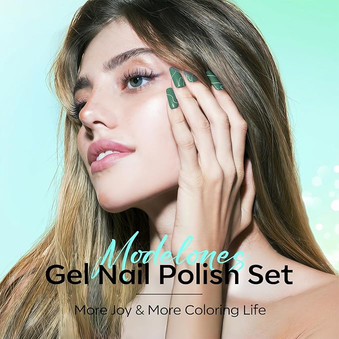 modelones Gel Nail Polish Set - 6 Colors 2026 Spring Summer Misty Gray Dark Green Glitter Gel Polish Kit Sage Green Baby Blue Nail Polish Soak Off LED Nail Lamp Nail Kit Nails Salon DIY Gift