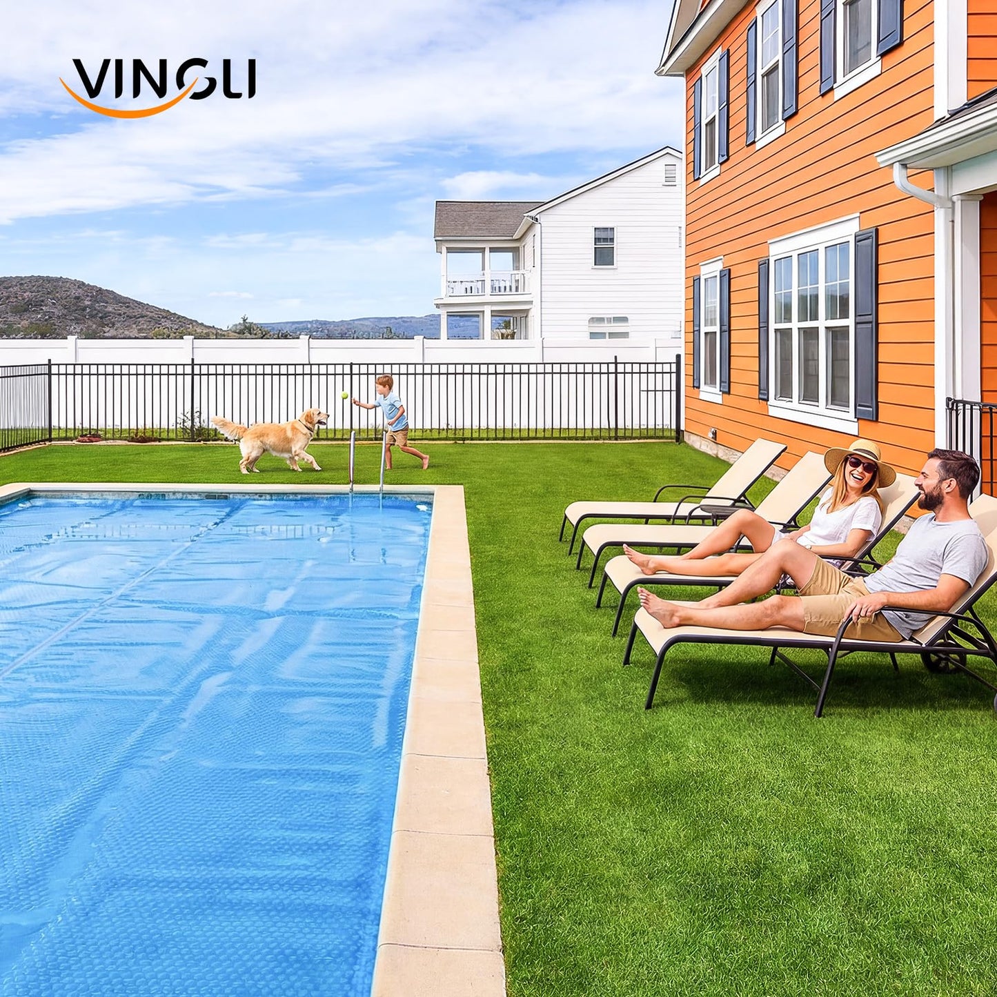 VINGLI 12Mil Solar Pool Cover, Rectangle Solar Blanket-Heavy Duty Solar Pool Cover for Above Ground Pool-Pool Solar Cover for Inground Pool (Blue, 14'x28' Rectangular)