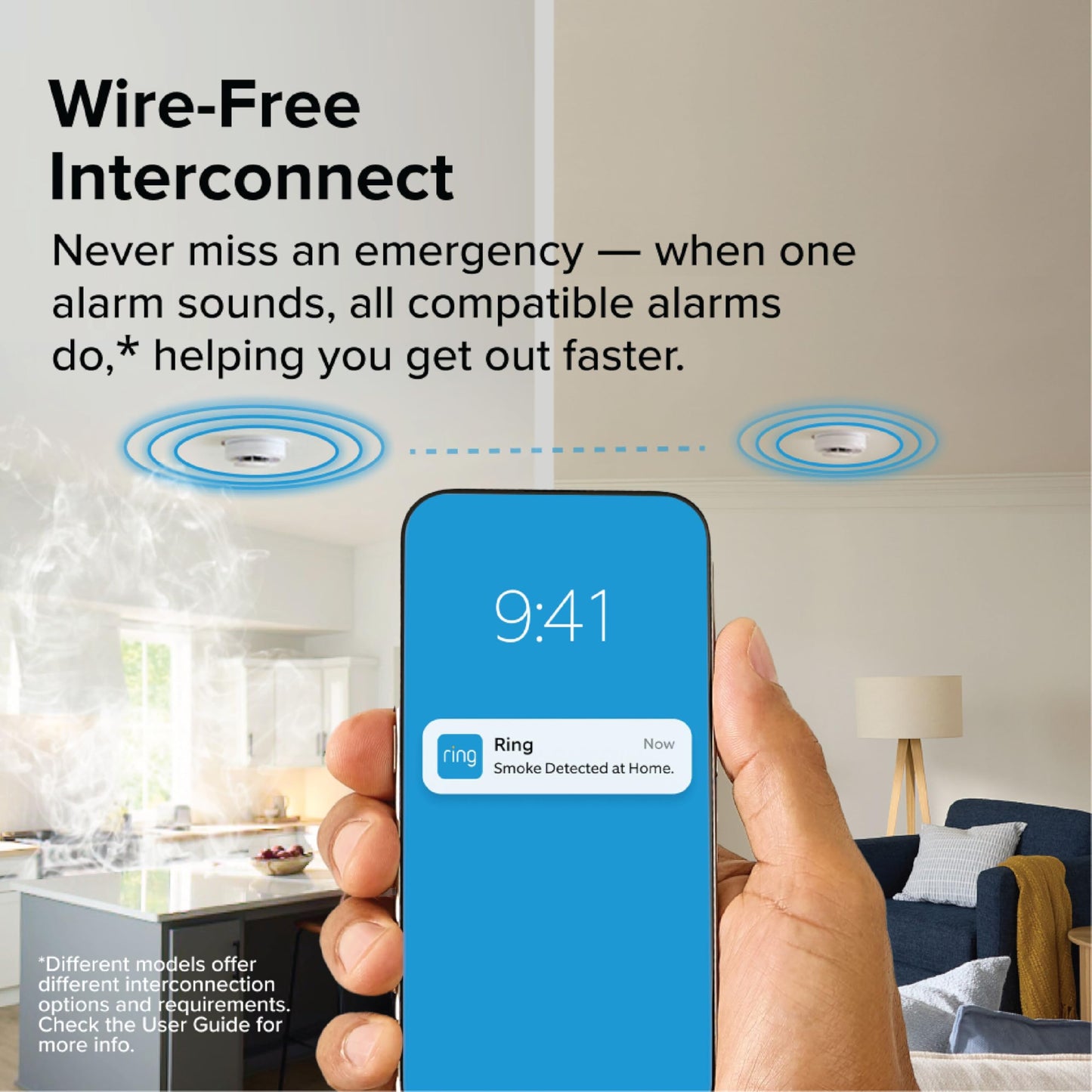 Kidde Smart Smoke and Carbon Monoxide Detector, Ring App Enabled for Real-Time Notifications, Hardwired Alarm, AA Backup Battery