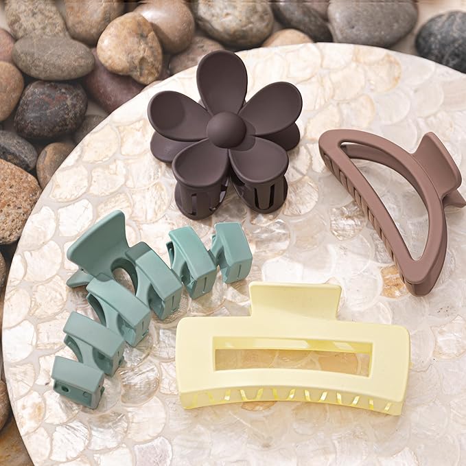 8PCS Hair Clips for Women, Flower Claw Clips for Thick Hair, Non-Slip Hair Accessories with Multi-Styles, Neutral Colors Hair Claw Clips and Variety Pack, Ideal for Girls