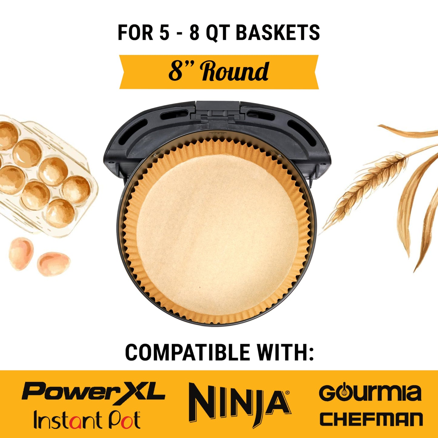 250 pcs Air Fryer Liners for Ninja, Round Disposable Airfryer Paper Liners – Non-Stick and Oil Proof for Easy Cleanup, Great for Oven, Pans & Baking – 8 Inch for 5-8 qt Basket