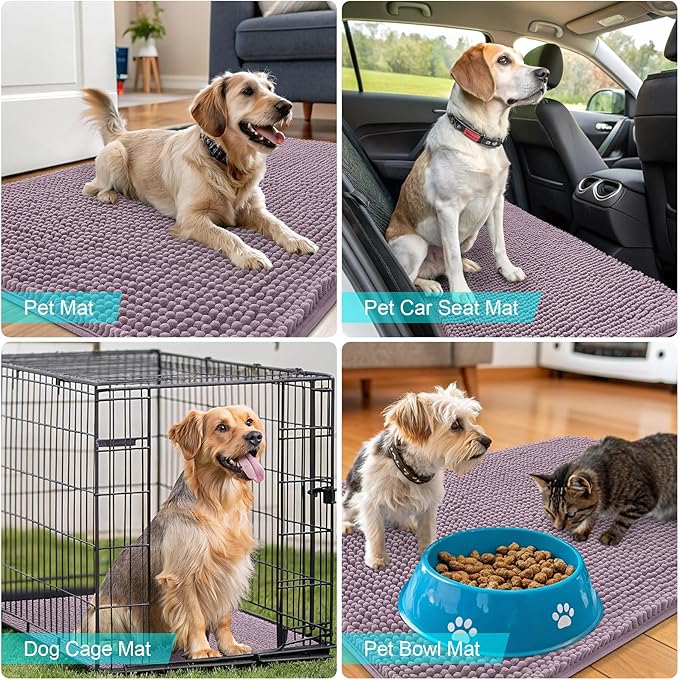 OLANLY Dog Door Mat for Muddy Paws 45x27, Absorbs Moisture and Dirt, Absorbent Non-Slip Washable Doormat, Quick Dry Chenille Mud Mat for Dogs, Entry Indoor Entryway Carpet for Inside Floor, Deep Plum