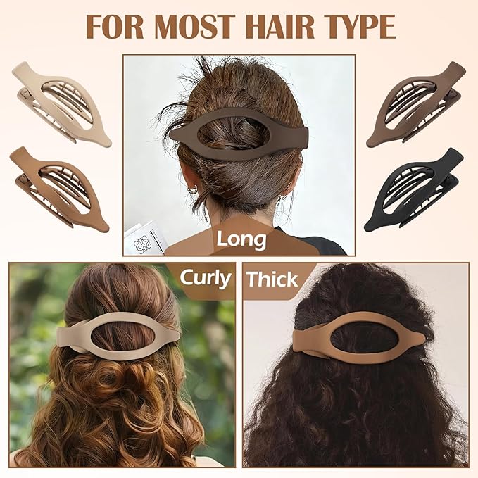 5.5 Inches Extra Large Flat Hair Clips for Women, 4 Pack XL Big Claw Clips for Thick Hair, Oversized Matte Strong Hold Non-slip Flat Claws, Neutral Colors