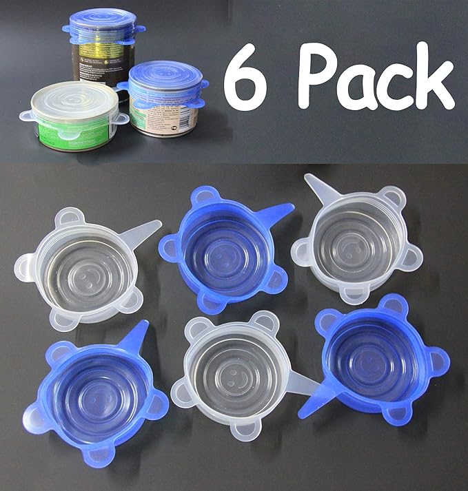 COMTIM Pet Food Can Lids, Silicone Stretch Can Lids Covers for Dog Cat Food, Reusable Expandable Universal Size Fit Most Cans and Jars, 6 Pack