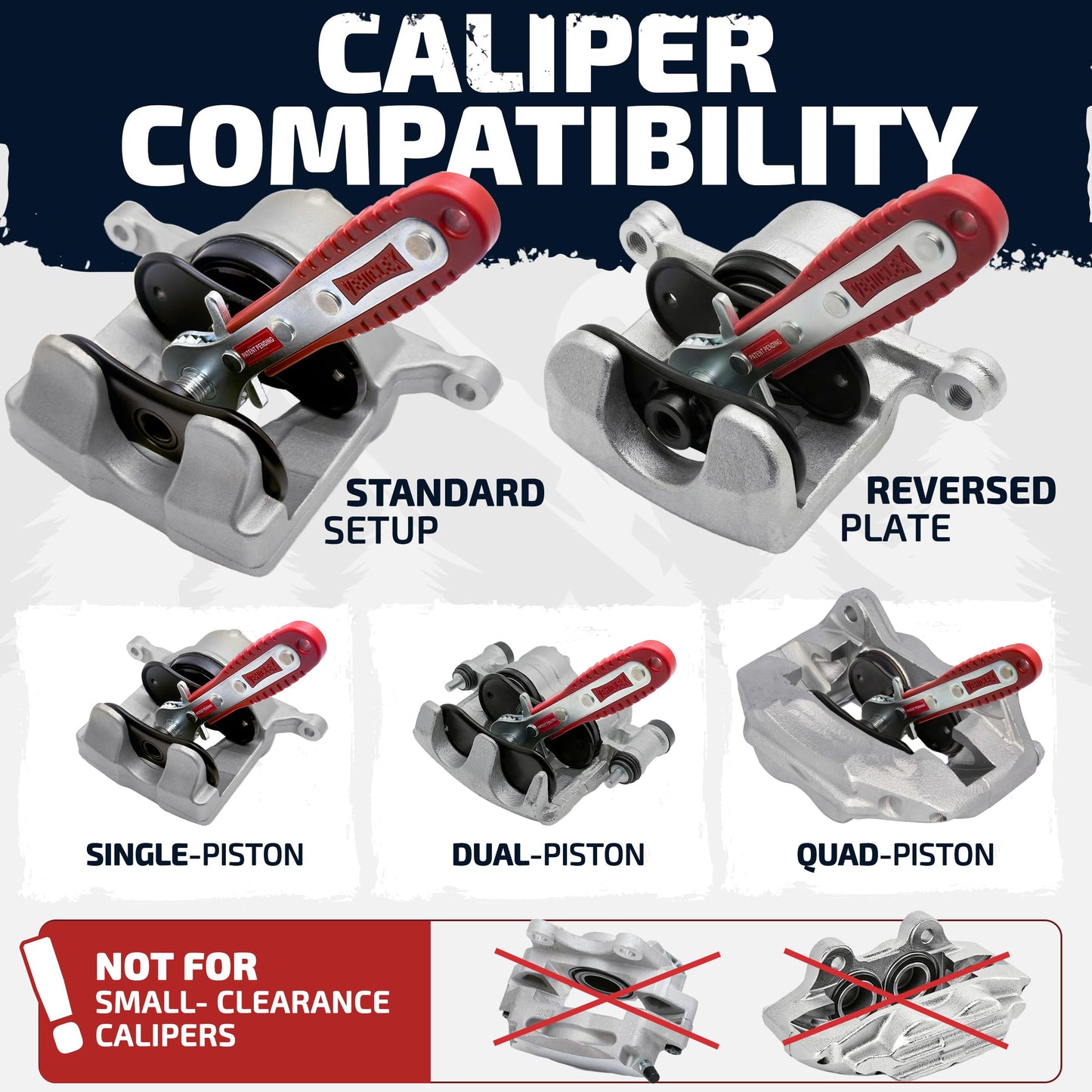 Vehiclex Brake Caliper Compression Tool – Heavy Duty Brake Pad Spreader Tool with Ratcheting Handle & Rib-Reinforced Plates – Caliper Piston Compressor Tool for Cars, SUVs, and Light Trucks