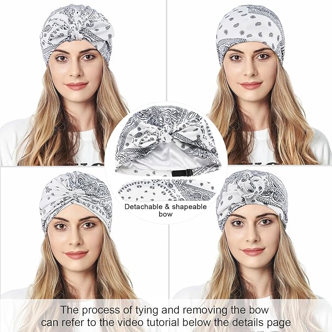 Ababalaya Satin Lined Beanies for Women Chemo Headwear Silky Lined Cotton Sleeping Cap