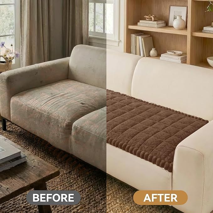 Smiry Non Slip Couch Covers for Dogs, Fuzzy Pet Couch Covers for 3 Cushion Sofa Pet Friendly, Soft Sofa Slipcovers Cushion Furniture Protector Washable (Brown, 27.6" x 82.7")