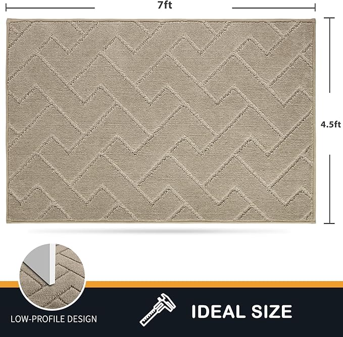 PURRUGS Easy Care Area Rug 4.5ft x 7ft, Non-Slip Machine Washable Entry Rug, Dog Door Mat, Stain Resistant Accent Rug for Hallway, Bedroom, Living Room and Mudroom, Taupe