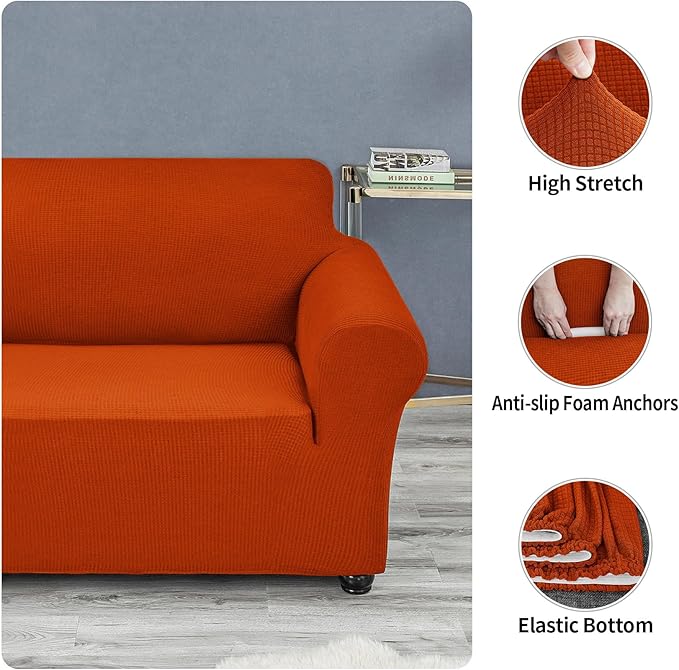 Joccun Stretch Loveseat Couch Cover, 1-Piece Sofa Cover for 2 Cushion Couch Spandex Jacquard Washable Furniture Protector Cover for Living Room,Kids,Pets（Loveseat,Pureed Pumpkin）