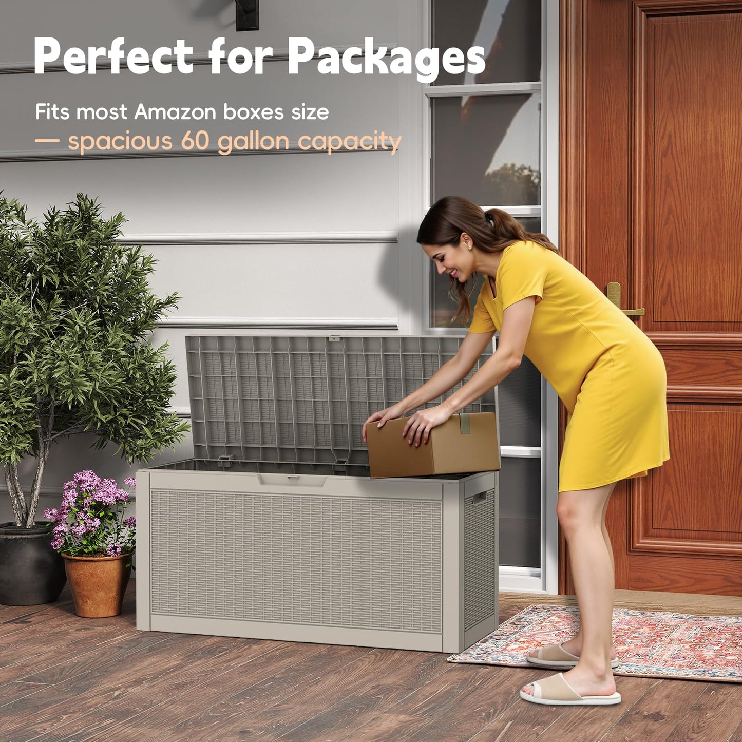 LubanNese Outdoor Storage Box, 66 Gallon Deck Box Waterproof, Outdoor Storage Bin for Patio Furniture Cushion, Garden Supply, Weatherproof, Lockable, Grey
