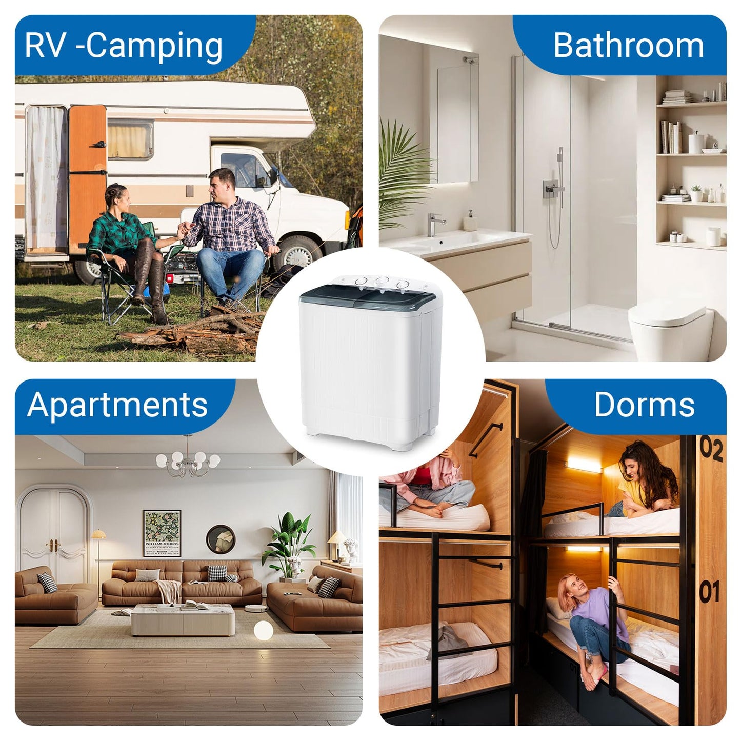 Erivess 2-in-1 Twin Tub Portable Washing Machine, 22Lbs Wash 10Lbs Spin Cycle Capacity, Compact Laundry Washer with Spin Dryer for Household, Apartment, RV