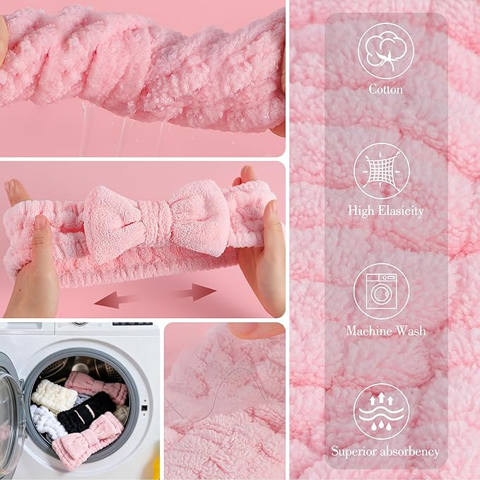 9 Pcs Spa Headband for Washing Face,Skincare Headband and Wristband Set,Women Teen Girls Facial Hairbands for Washing Face, Makeup, Sports, Yoga (pink+apricot+black)