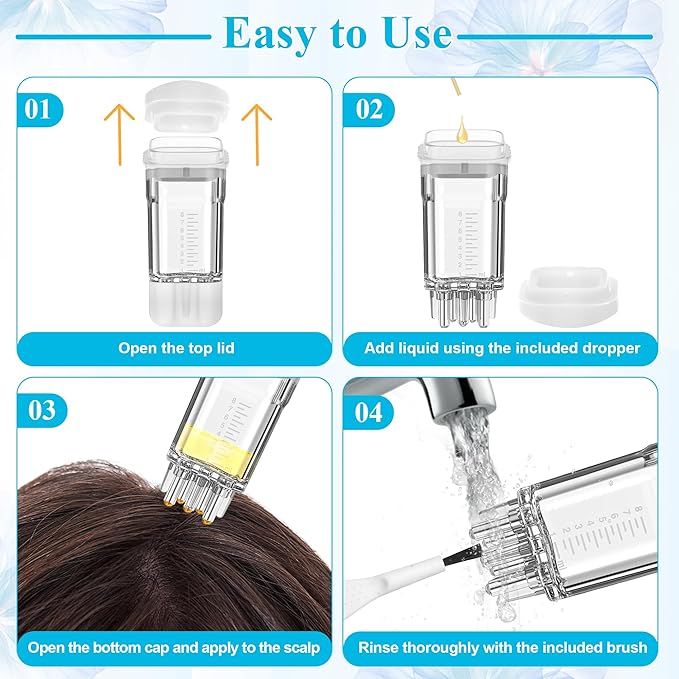 2 PCS Minoxidil Applicators with Cleaning Brush and Dropper, Anglecai Scalp Applicator Comb for Hair Oil Applicator Brush, Minoxidil Brushes for Scalp Applicator Comb for Hair Growth (White+Blue)