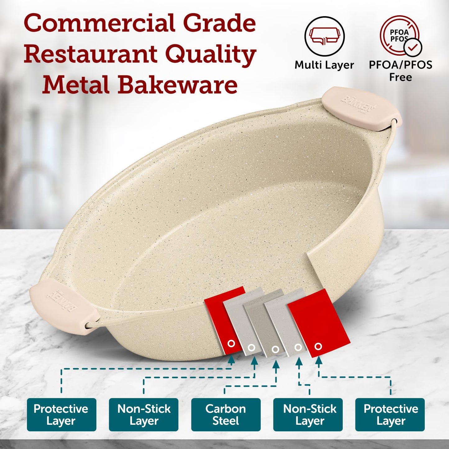 BAKKENMASTER 18-Piece Deluxe Nonstick Carbon Steel Bakeware Set - Professional Kitchen Oven Baking Pans with White Silicone Handles and Accessories
