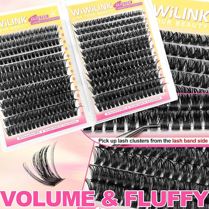 Lash Clusters 408Pcs (80D+100D), Fluffy Wispy Lashes Clusters, D-Curl Cluster Eyelash Extensions 10-18mm - 100% Vegan, Beginner Friendly