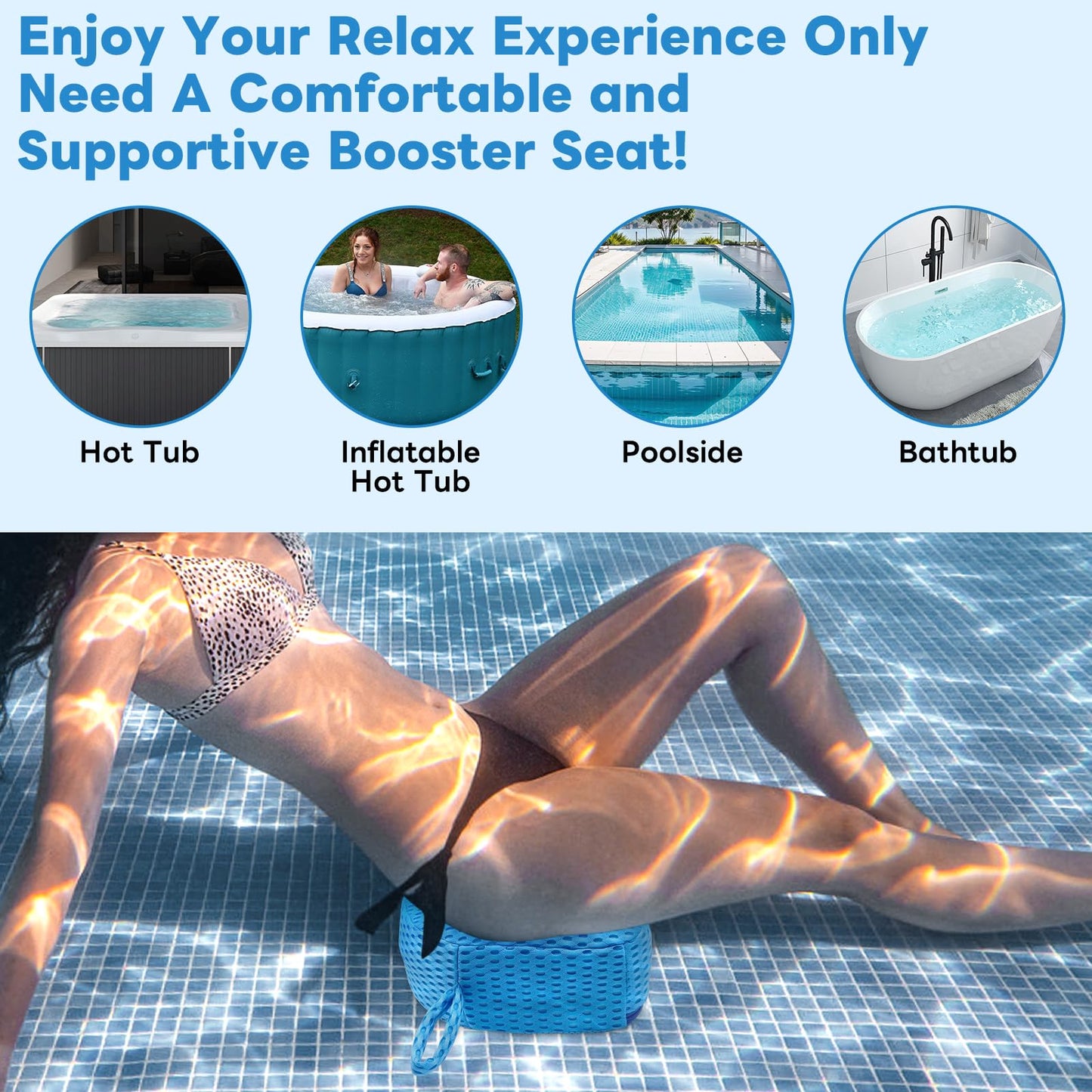 Luxury Extra Thick Weighted Hot Tub Booster Seat for Adults, Premium 3D Air Mesh Spa Cushion, Non-Slip Micro Dot Base, Quick-Dry Heavy-Duty Spa Seat Riser for Indoor & Outdoor Use
