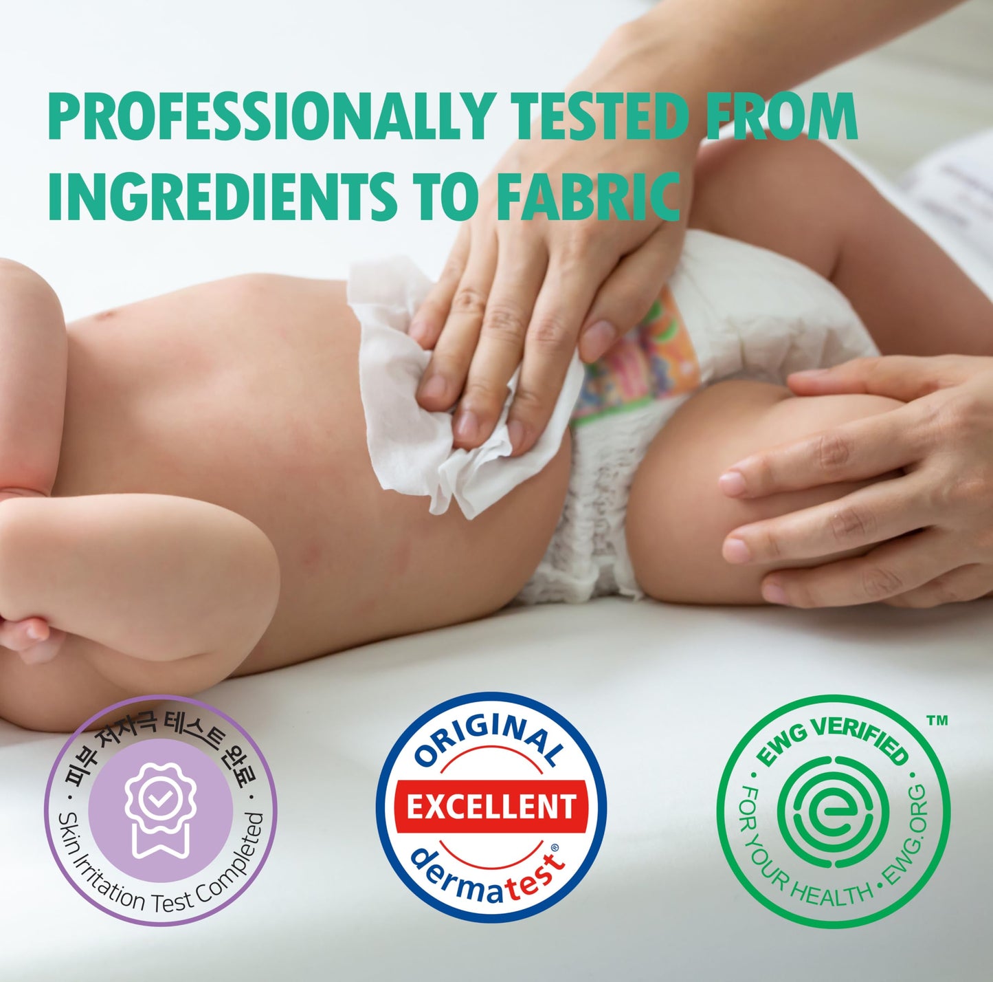 Sensitive Baby Wipes, Plenty of 10-Stage Purified Clear Water, Naturally Derived Ingredients, Unscented, Hypoallergenic, Korean Standard, 10 Flip-Top Packs (1000 Wipes Total) Green 55 gsm