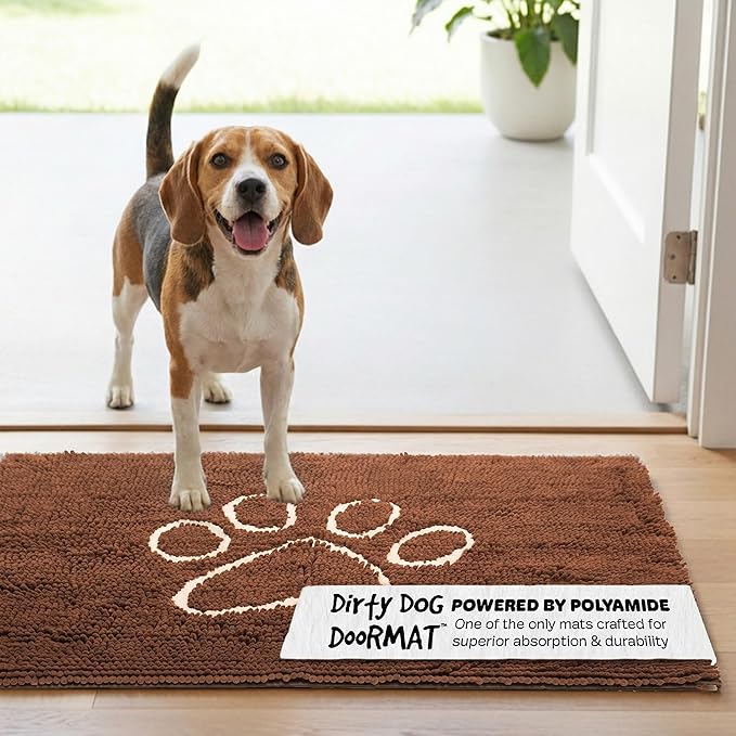 Dog Gone Smart Dirty Dog Doormat - Fast Drying Rug with Super Gripper Backing for Clean Floors - Super Absorbent and Machine Washable Mat for Muddy Paws - Almond