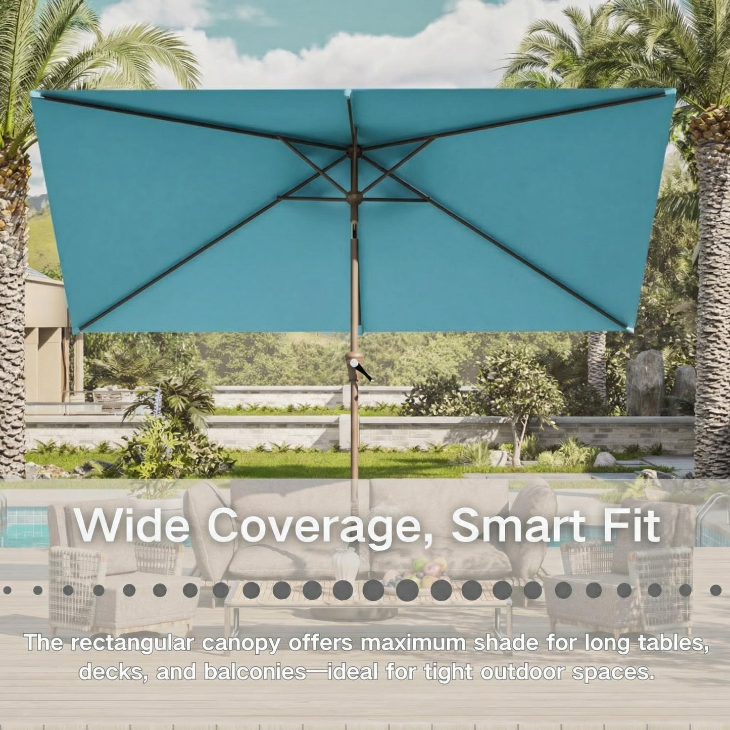 Patio Kingdom 6.5' x 10' Rectangular Patio Umbrella Large Outdoor Market Umbrella w/UV Protection, Push Button Tilt and Crank Lift, Rectangle Table Umbrella for Garden, Deck, Pool, Patio, Sky Blue