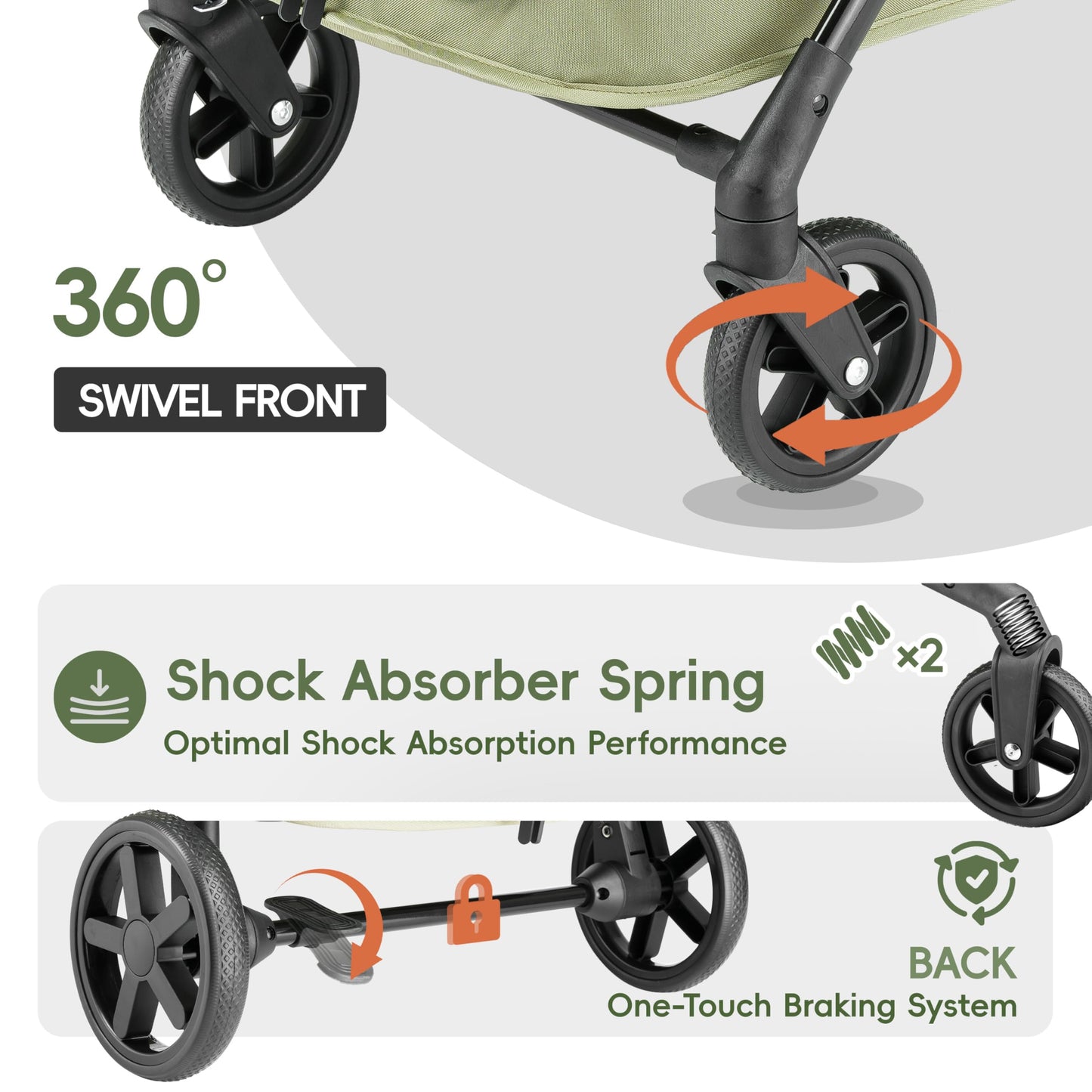JOYCOW Dog Stroller for 2 Small Dogs or 1 Medium Pet, Low-Entry Design with Anti-Jump-Out, 600D Oxford Fabric, Up to 70 lbs, Green