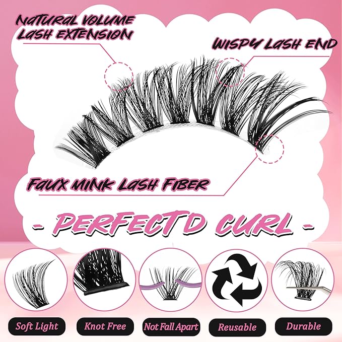 Lash Extension Kit Lash Clusters Kit 640Pcs Volume Eyelash Clusters C Curl Lashes Clusters DIY Cluster Eyelash Extensions With Lash Bond and Seal Lash Tweezers