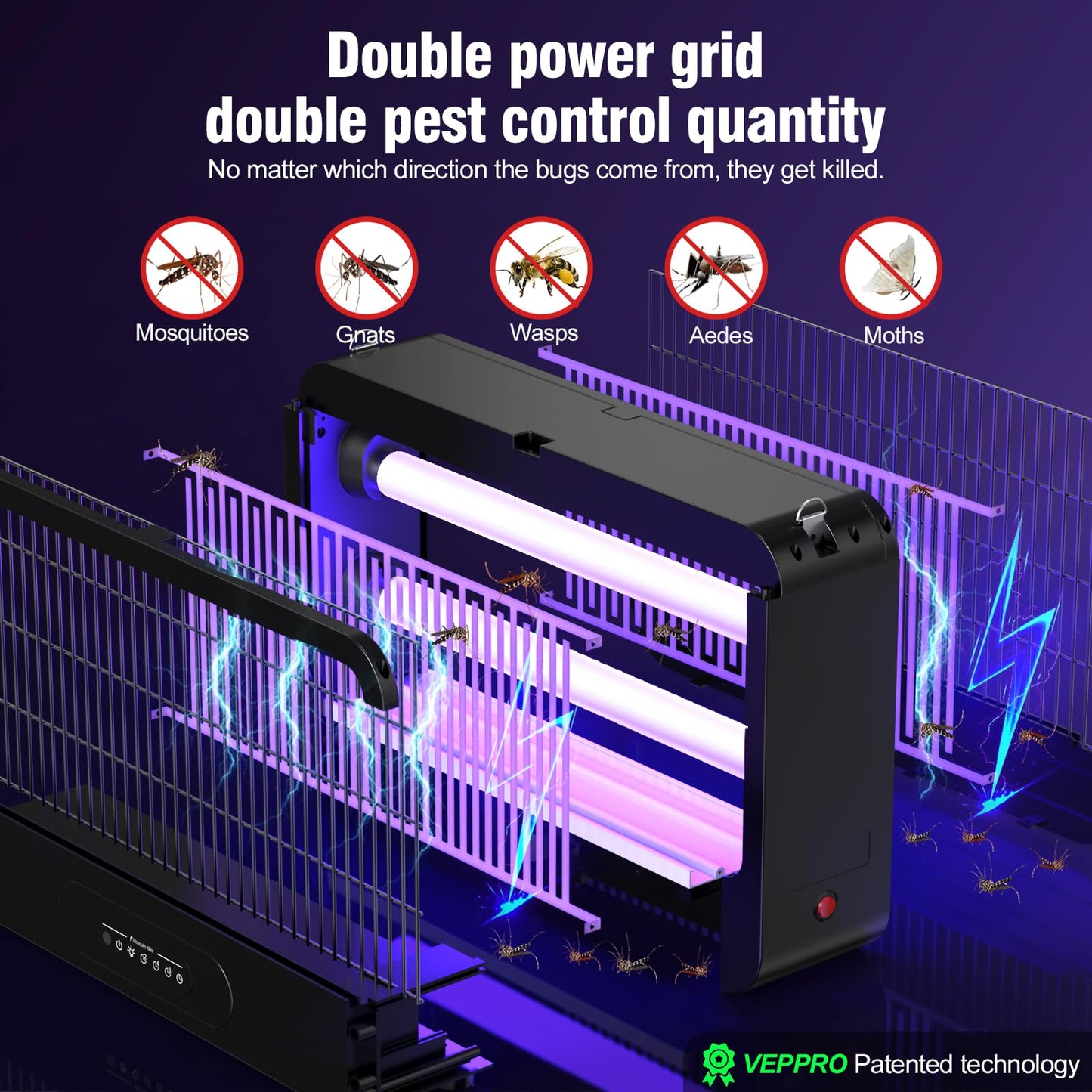 Electric Bug Zapper Indoor, Mosquito Zapper with 3500V Powerful Dual Grid & Remote, Fly Zapper Fly Trap Insect Killer for Patio Yard Home Kitchen Camping - Including 2 Replacement Bulbs (Black)
