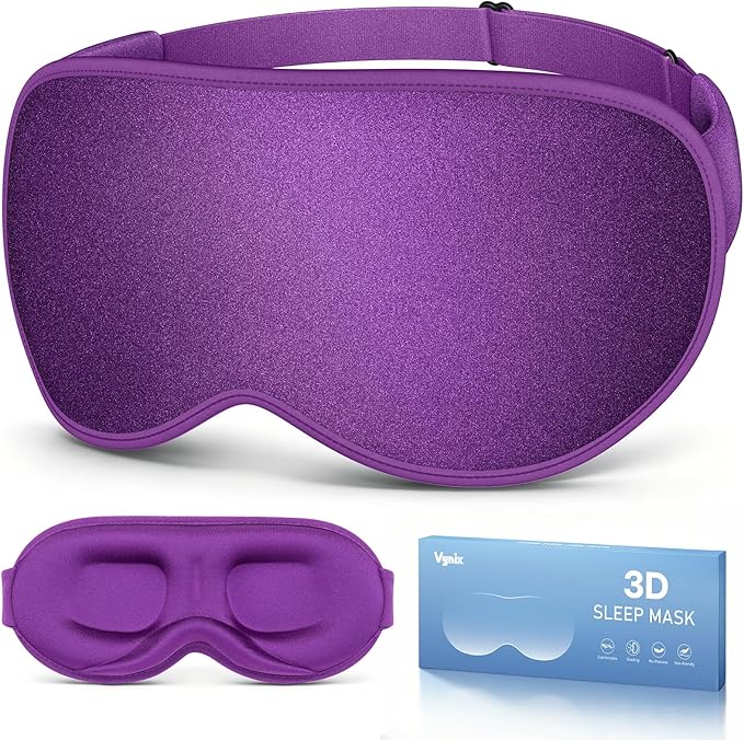Sleep Mask for Women Men - 100% Blackout Eye Masks for Sleep - 3D Soft Sleeping Mask for Side Sleepers - Zero Pressure Lash Extensions Eye Cover Shade for Airplane Travel Essentials, Purple