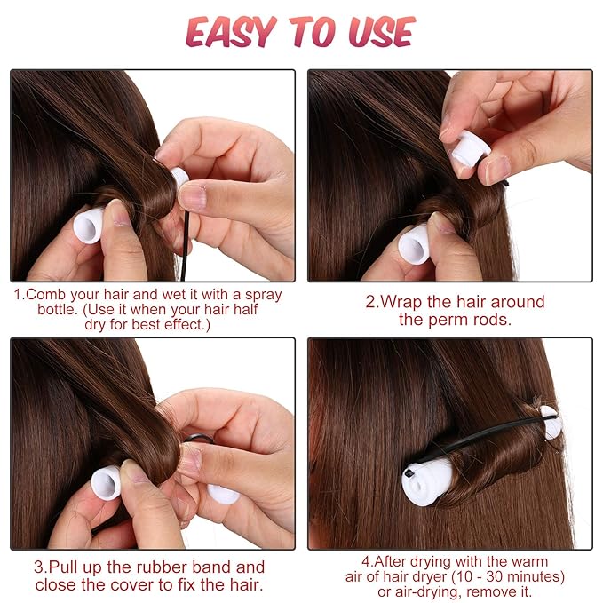 WILLBOND 60 Pcs Short Perm Rods Natural Hair Perm Rods with Elastic Rubber Band Non Slip Plastic Perming Cold Wave Kit for Women Hairdressing Styling Tool(0.63 Inch,White)