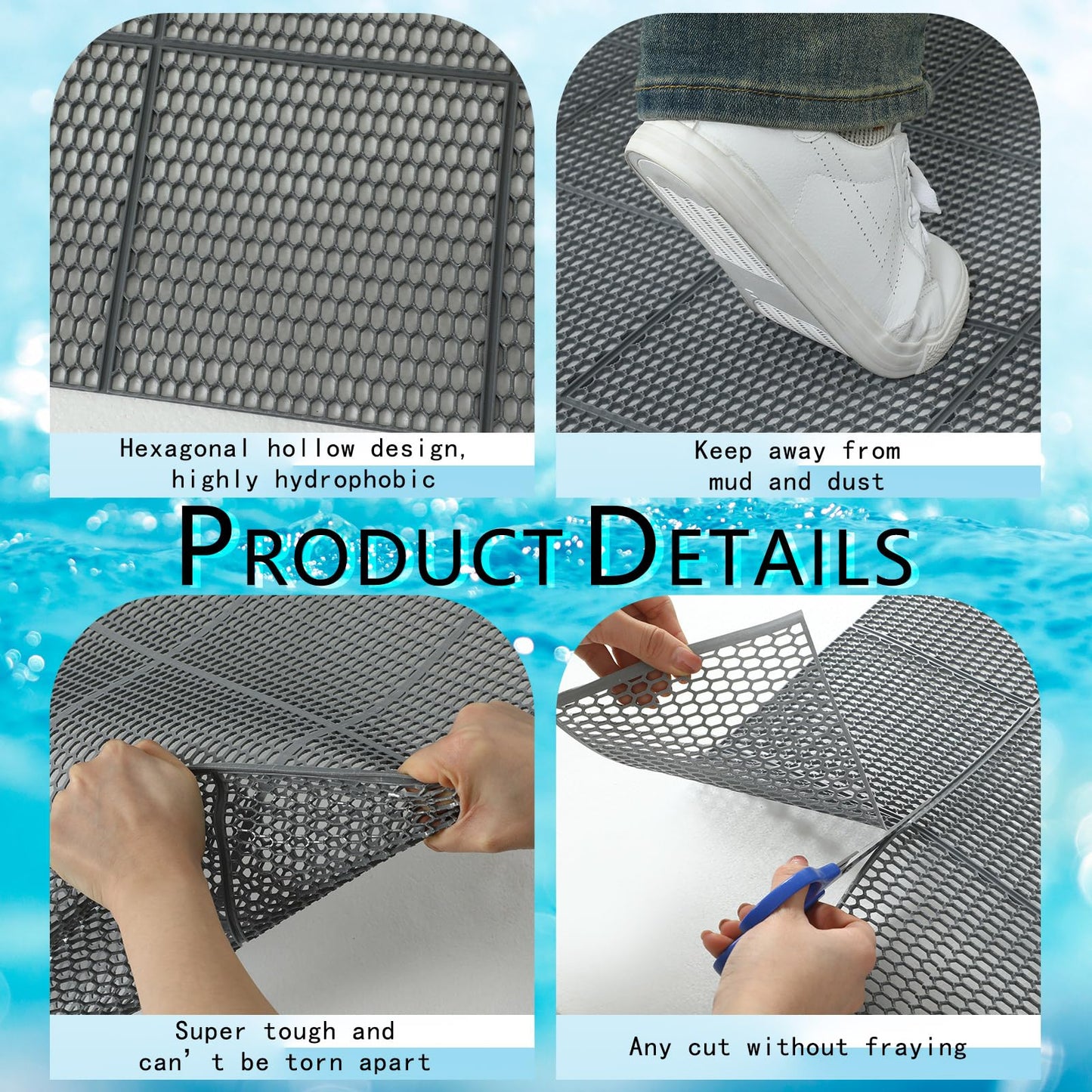Tondiamo Pool Mat Non Slip Drainage Mats Swimming Pool Floor Deck Mats Rugs PVC Splash Mesh Hollow Doormat Roll for Outdoor Indoor Patio Restaurant Garage Kitchen Bathroom Safety(3 x 10 ft,Grey)