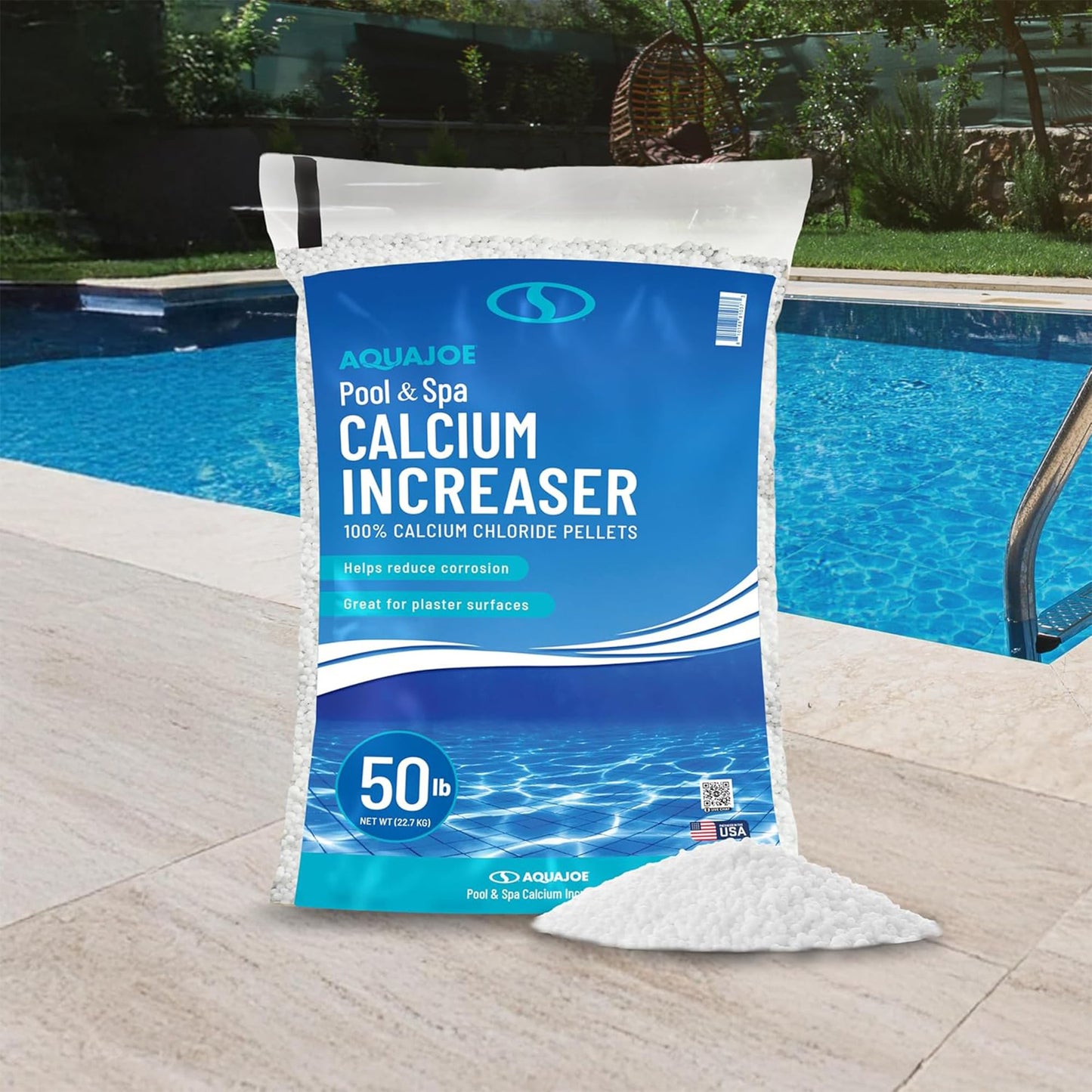Aqua Joe Pool & Spa Calcium Chloride Pellets, 50 lb Bag – Calcium Hardness Increaser for Above & In-Ground Pools + Fast-Acting Ice Melt, CCPL50