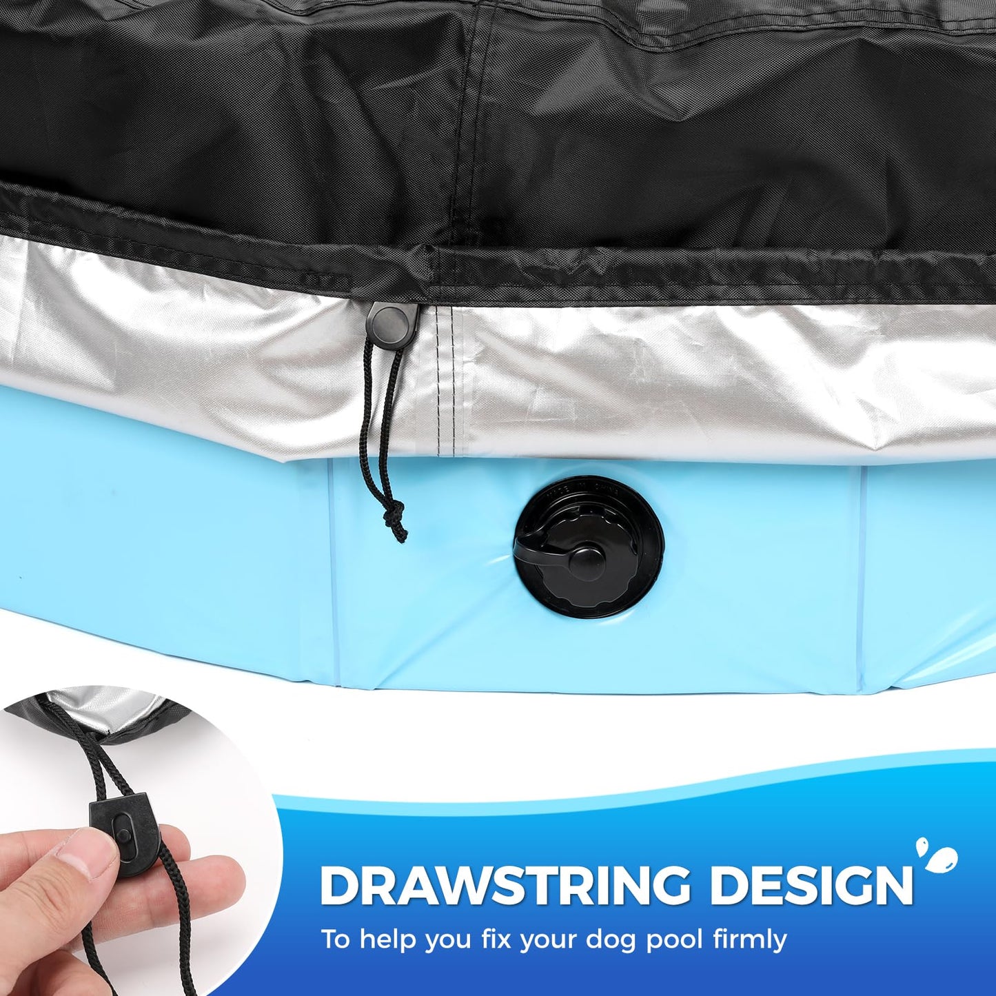 Tufmunb 63-64 inch Foldable Dog Pet Bath Pool Cover, Portable Round Collapsible Pool Cover with Oxford Cloth Material and Drawstring Design for Dog Pet Pool, Waterproof and Dustproof (Black)