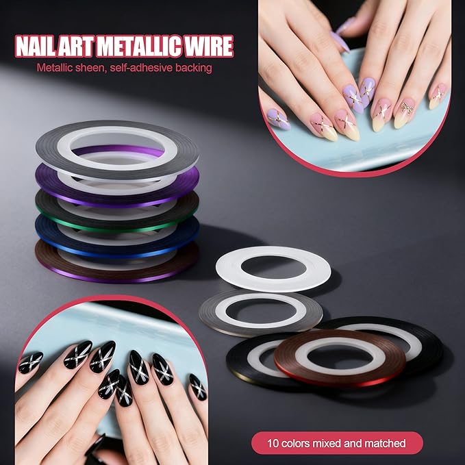 Artdone Nail Striping Tape Lines Kit With Nail Art Pens Dotting Tools And Liner Brushes For Gel Polish Small Detail Drawing Design Paint