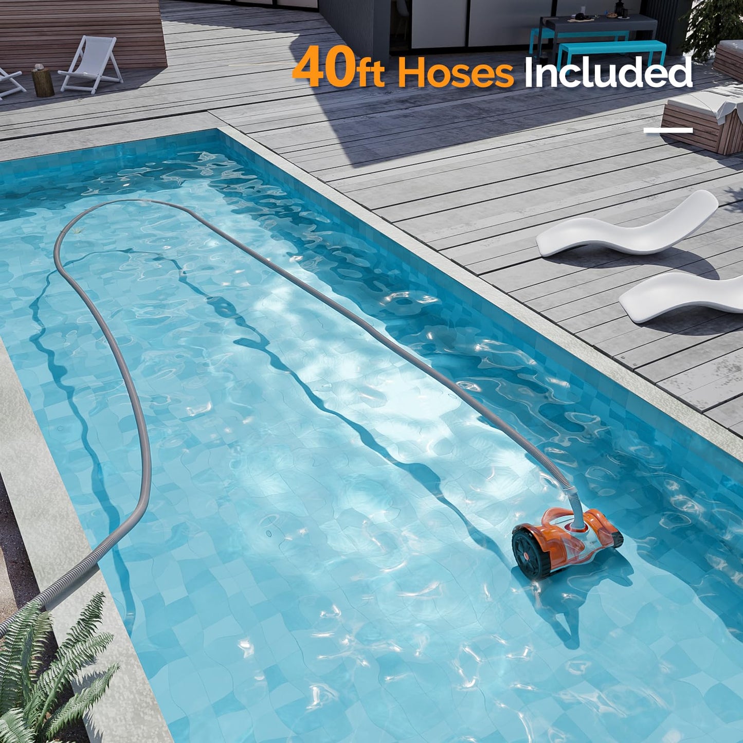 (2025 Upgrade) VINGLI Pool Vacuum Cleaner, Suction Side Wall-Climbing Sweeper for Ground&Inground Pools, Automatic Pool Vacuum with 39.6ft Tangle-Free Hose (Rich Orange&Gray)