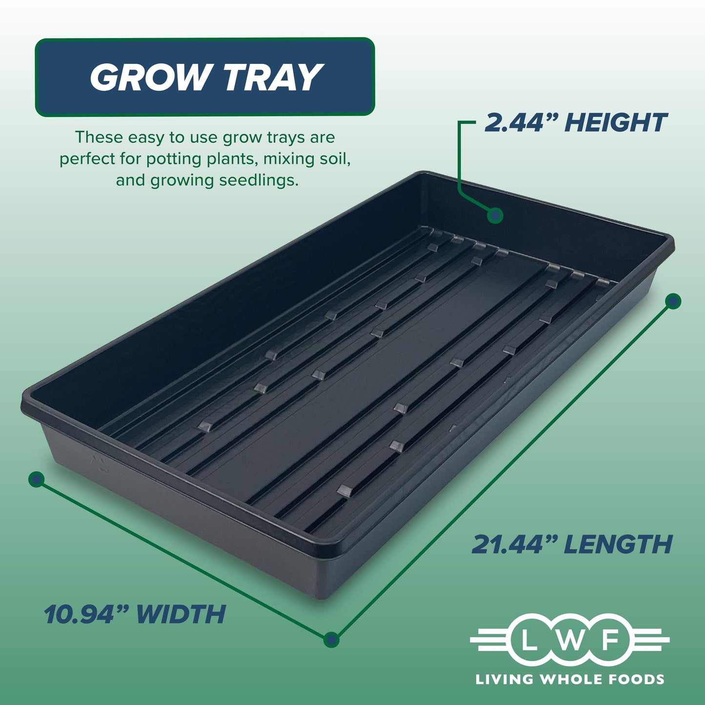 10 Plant Growing Trays (No Drain Holes) - 20" x 10" - Perfect Garden Seed Starter Grow Trays: for Seedlings, Indoor Gardening, Growing Microgreens, Wheatgrass & More - Soil or Hydroponic